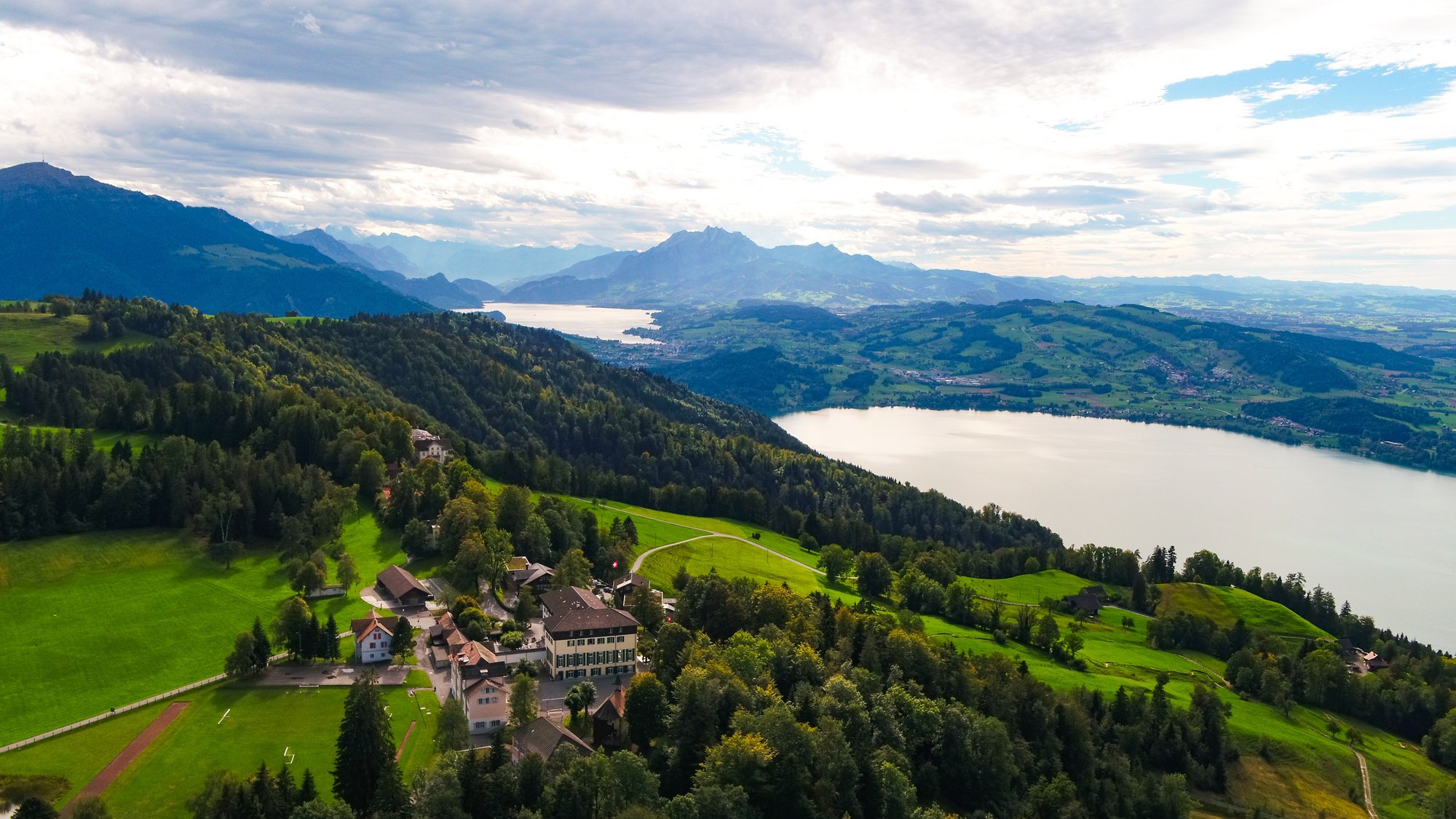 Institut Montana from above where one can also see Zug lake.