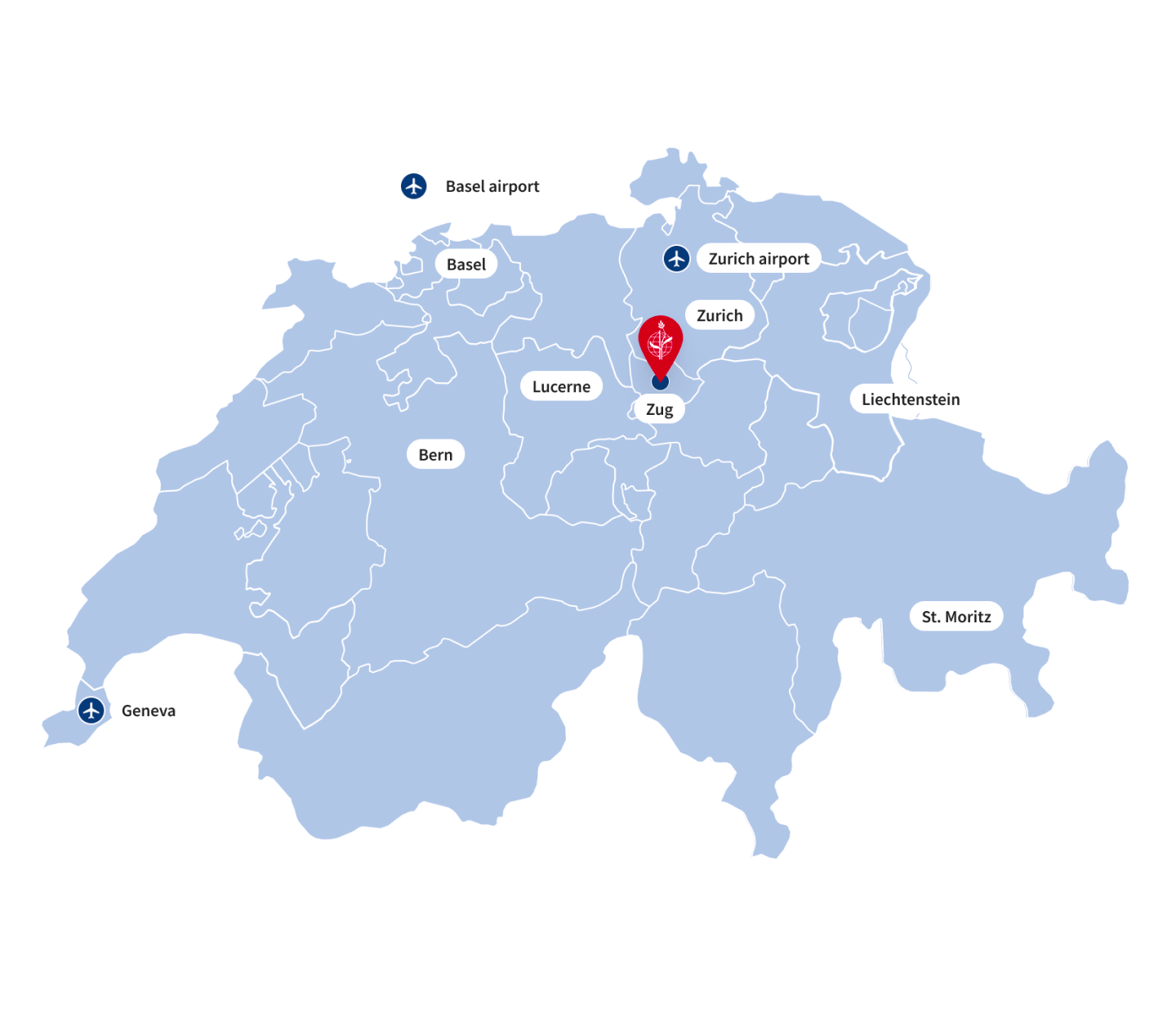  Map of Switzerland showing the location of Institut Montana 